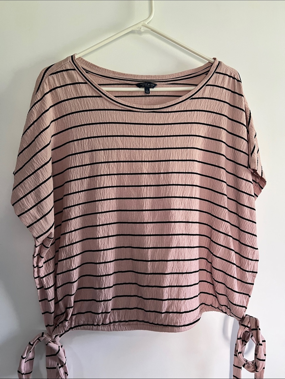 Pink and Black Striped Short Sleeve Tie- Top